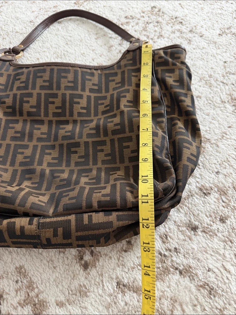 Fendi Brown Monogram Canvas Shoulder Bag with Logo Charm